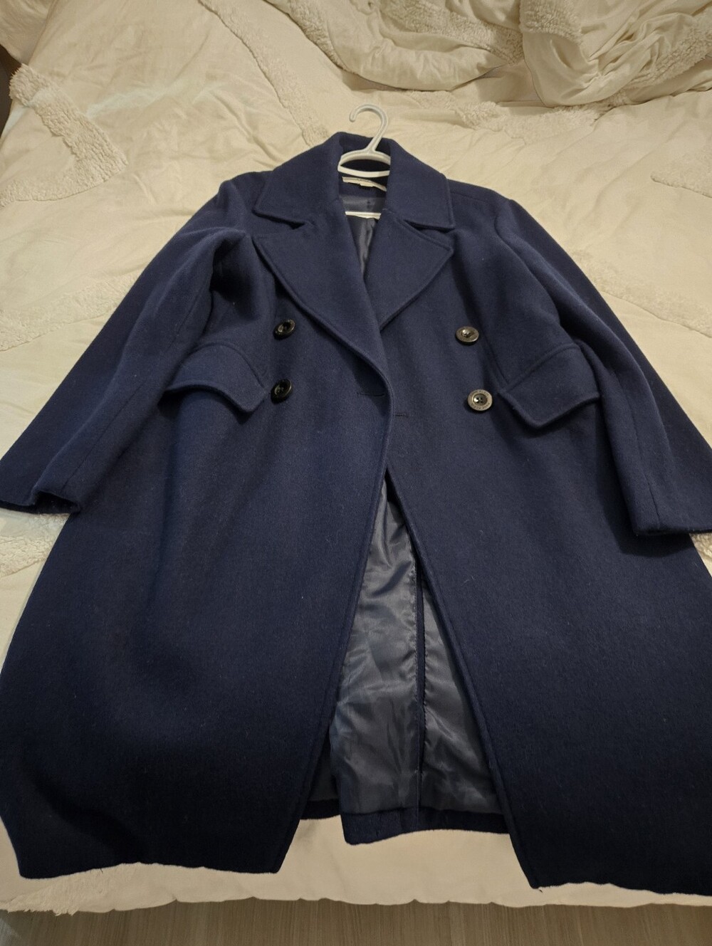 Anne Klein Classic Navy Wool Blend Double-Breasted Coat
